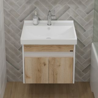 Подвесная тумба под раковину Санта Мира 700477 60 см дуб австрийский/белый